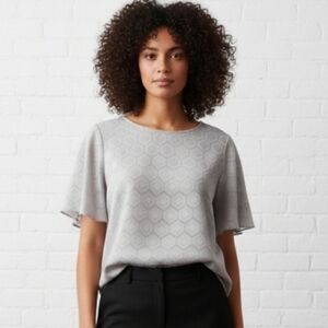The Limited Gray Jacquard Flutter Sleeve Blouse M